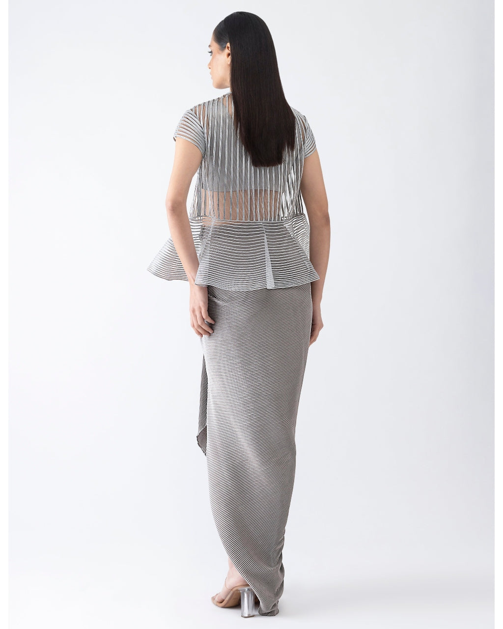 Metallic Corded Gray Cape And Skirt