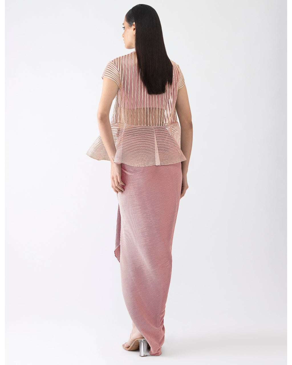 Metallic Corded Pink Cape And Skirt