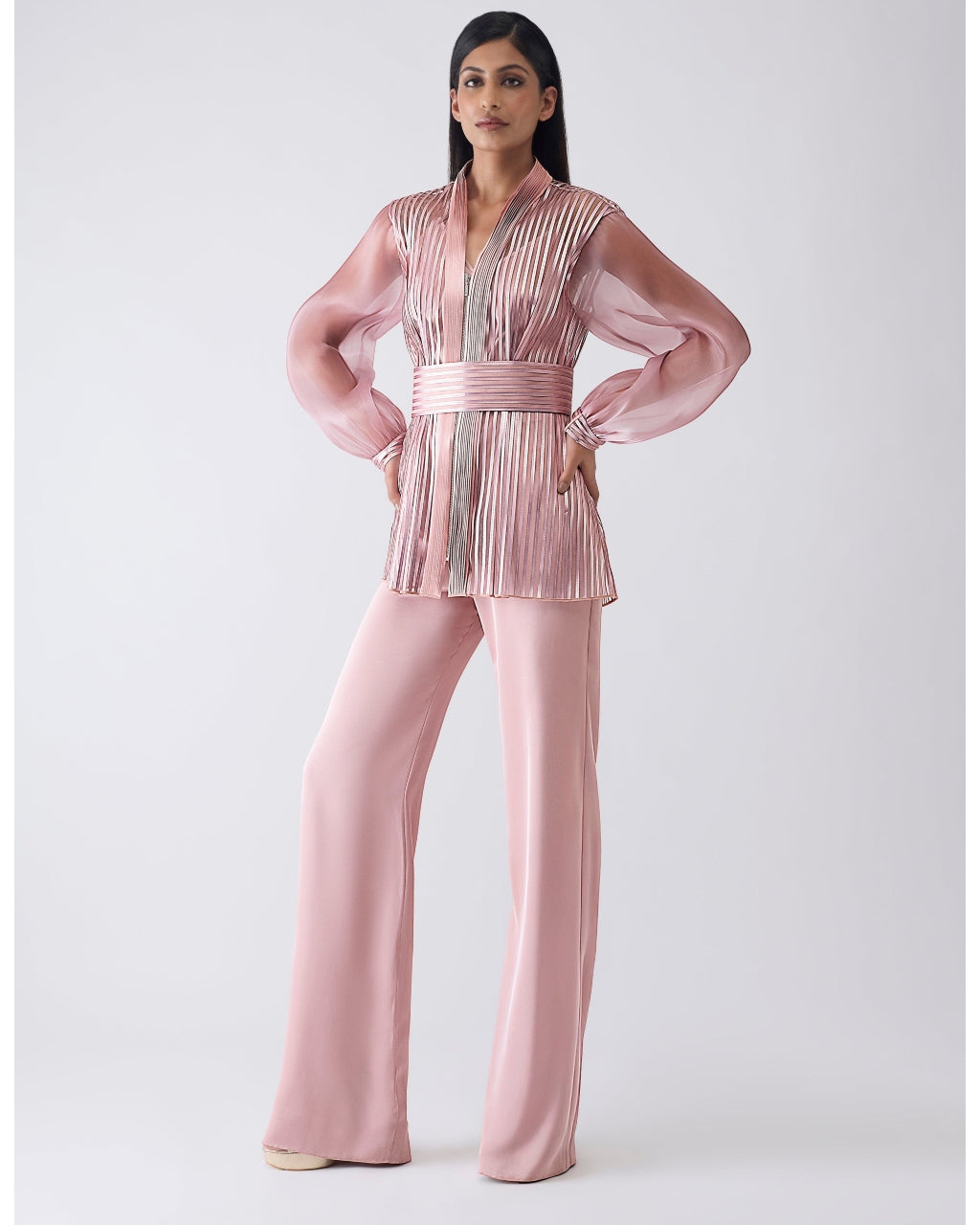 Metallic Structured Cape Pink With Pants And Slip