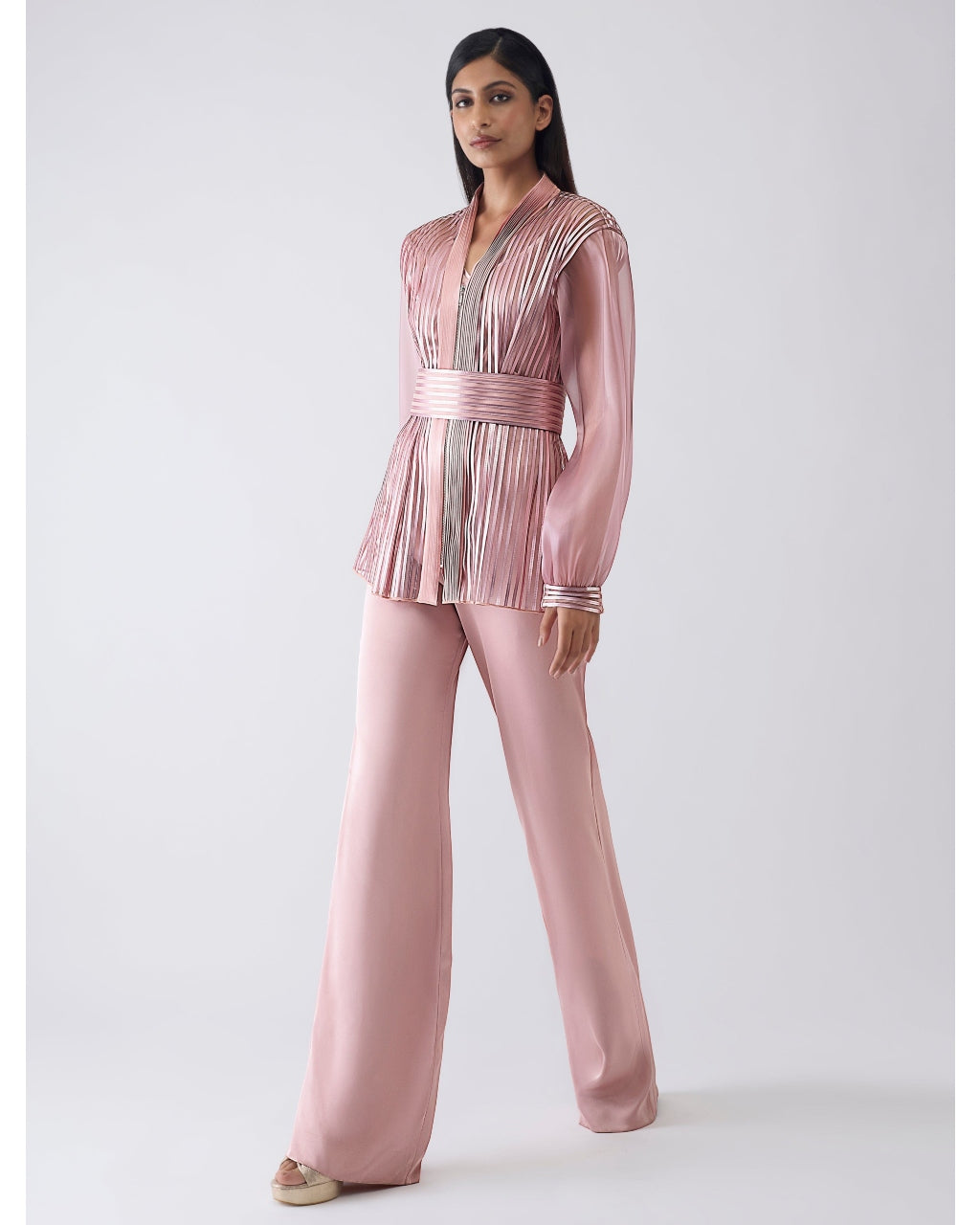 Metallic Structured Cape Pink With Pants And Slip