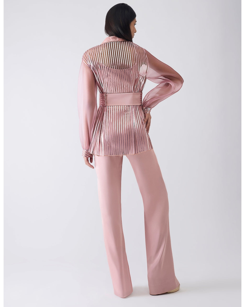 Metallic Structured Cape Pink With Pants And Slip