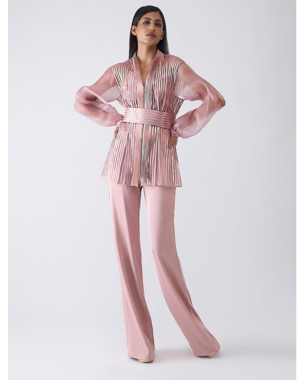 Metallic Structured Cape Pink With Pants And Slip