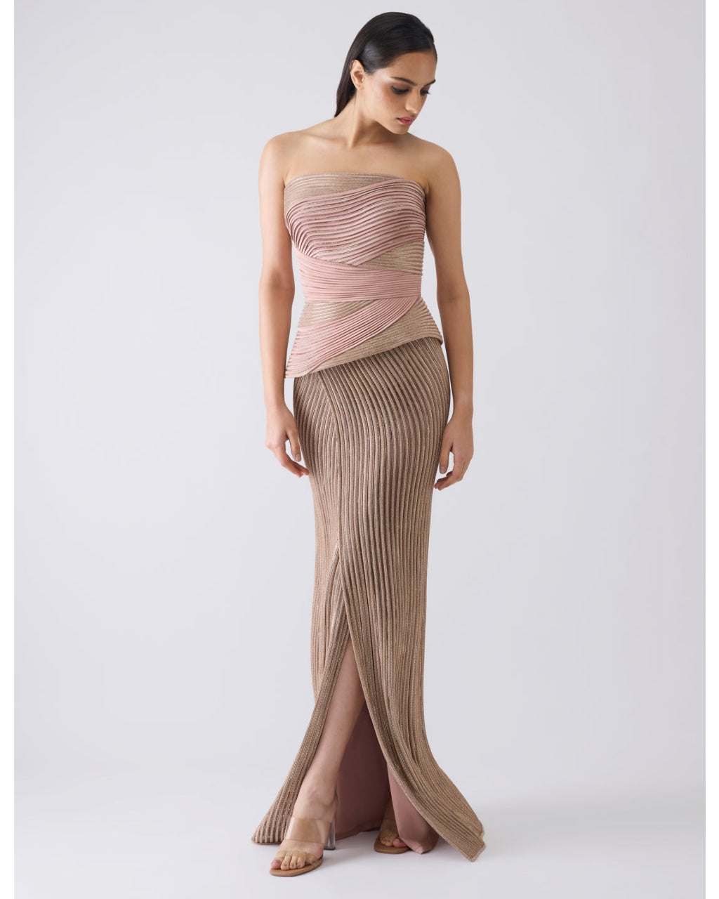 Structured Crystalvein Pink Corset And Skirt
