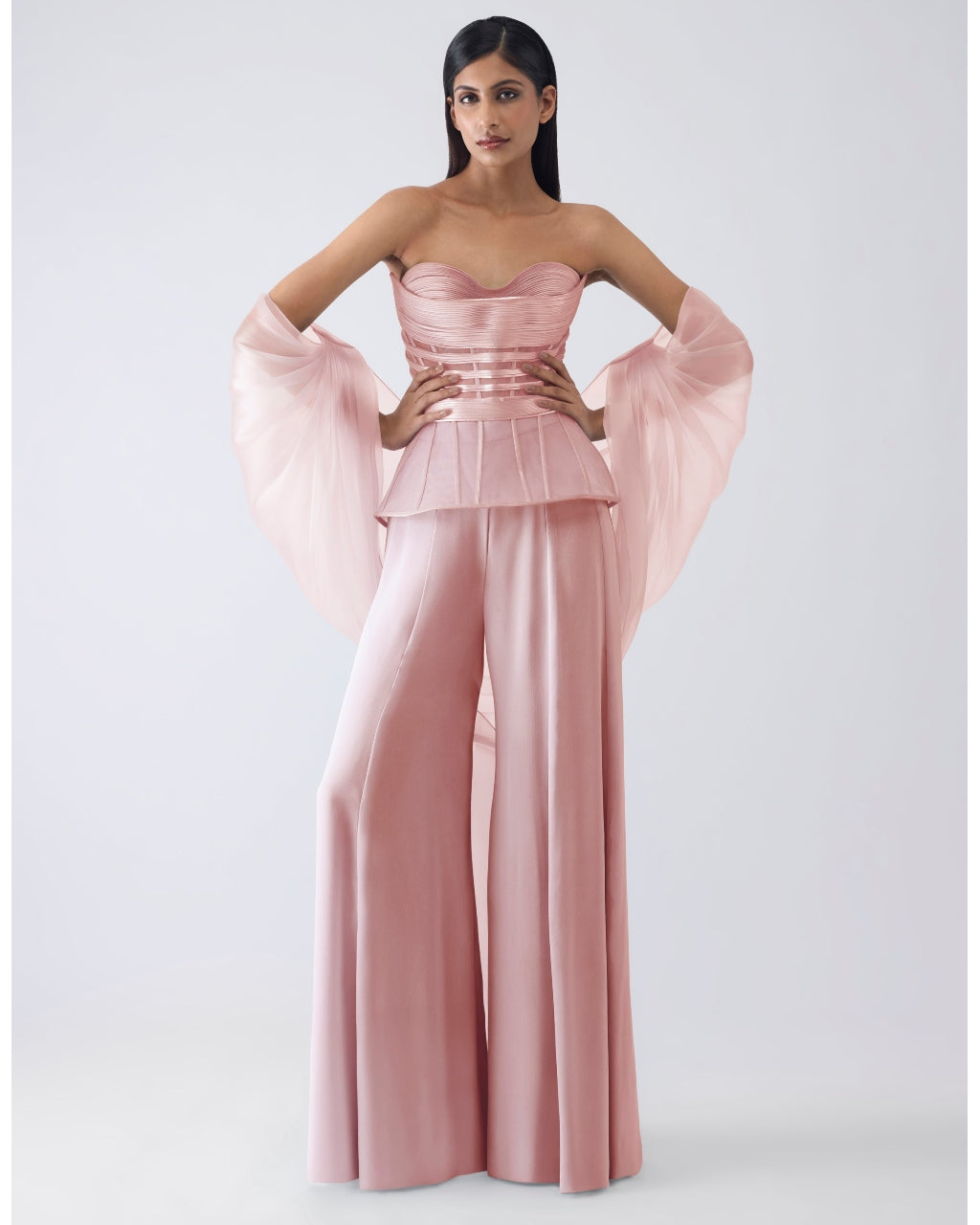 Metallic Structured Corset With Pink Pants And Cape