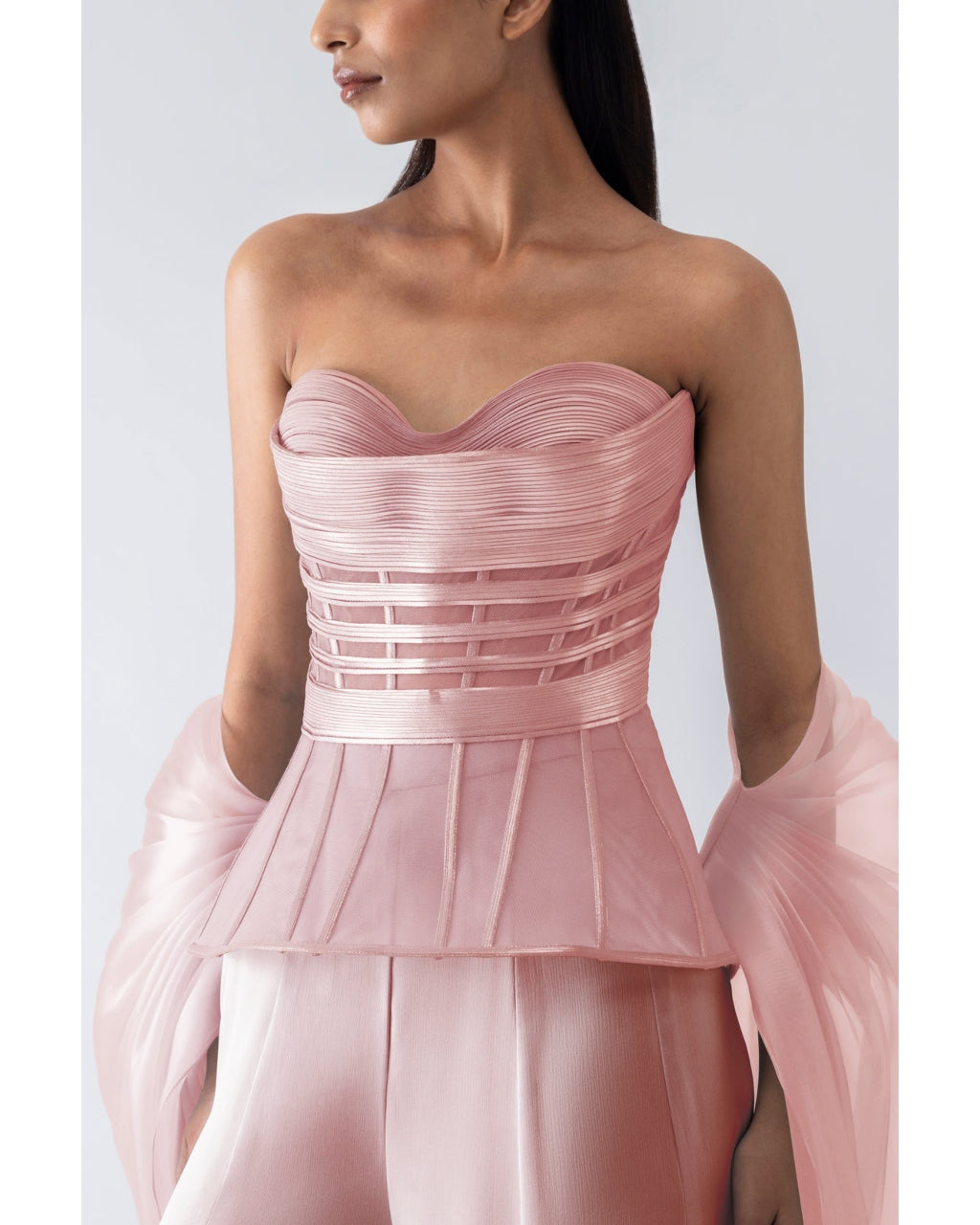 Metallic Structured Corset With Pink Pants And Cape