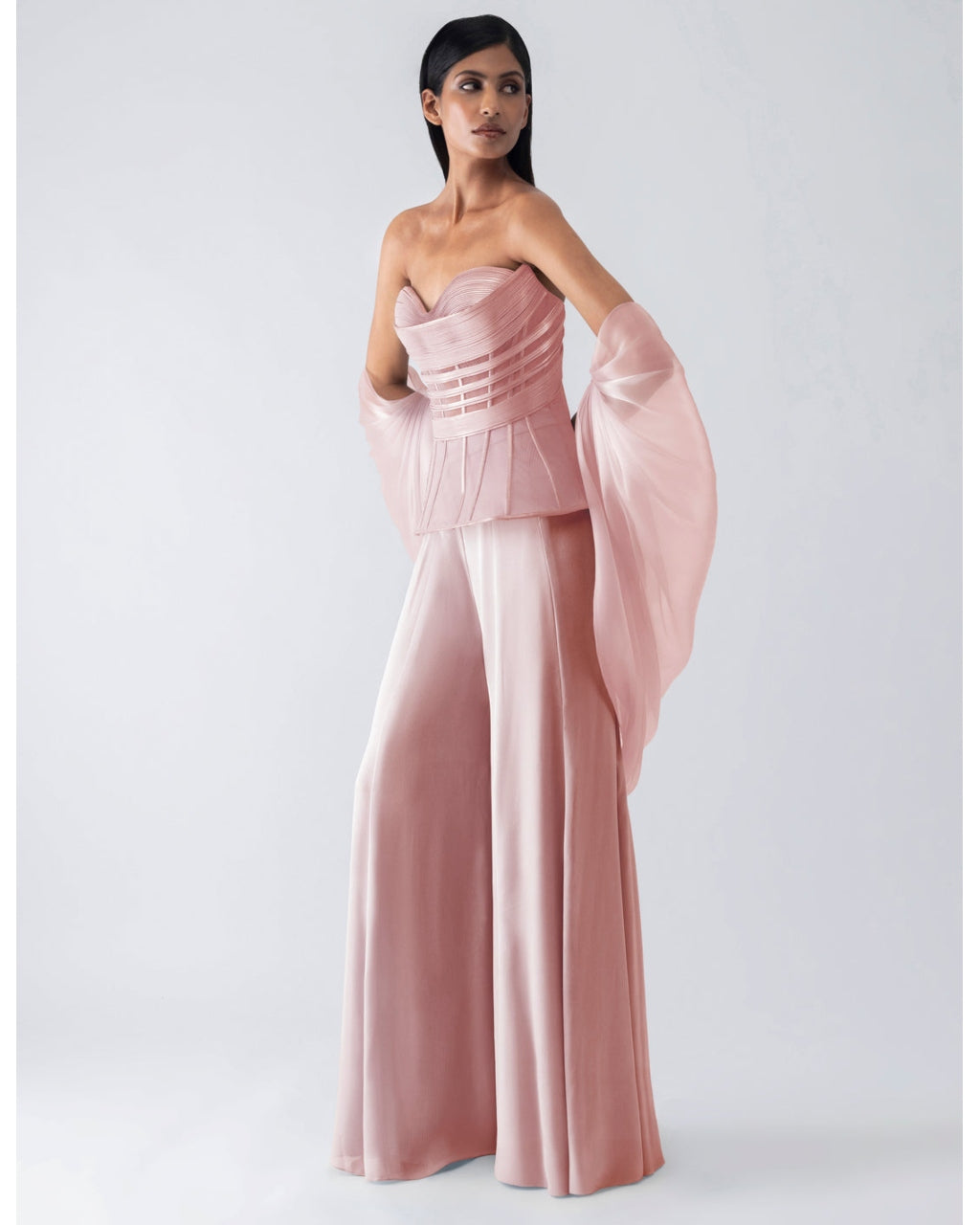 Metallic Structured Corset With Pink Pants And Cape