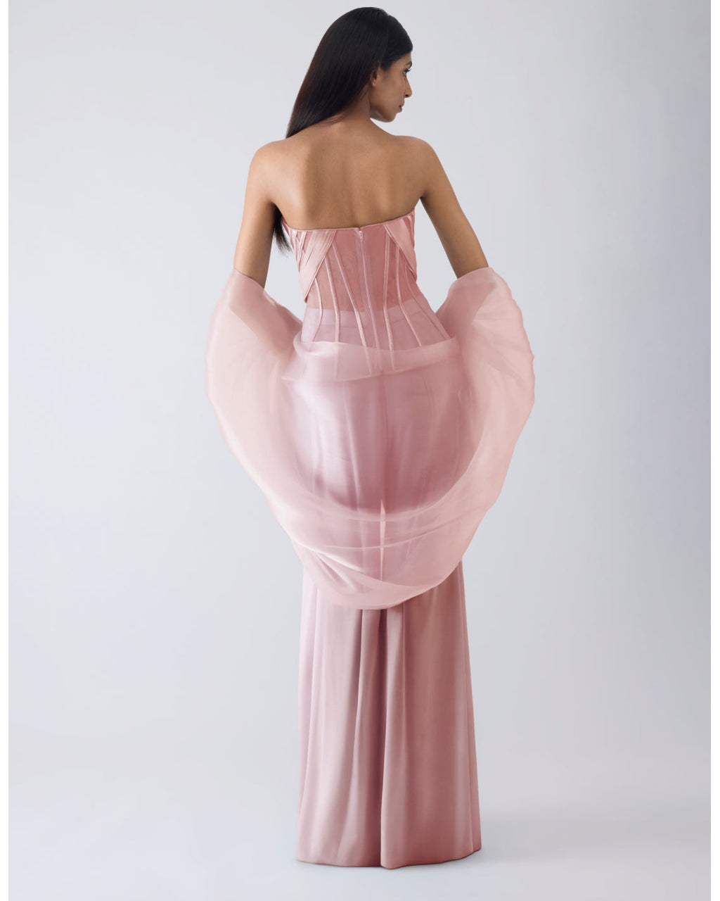 Metallic Structured Corset With Pink Pants And Cape