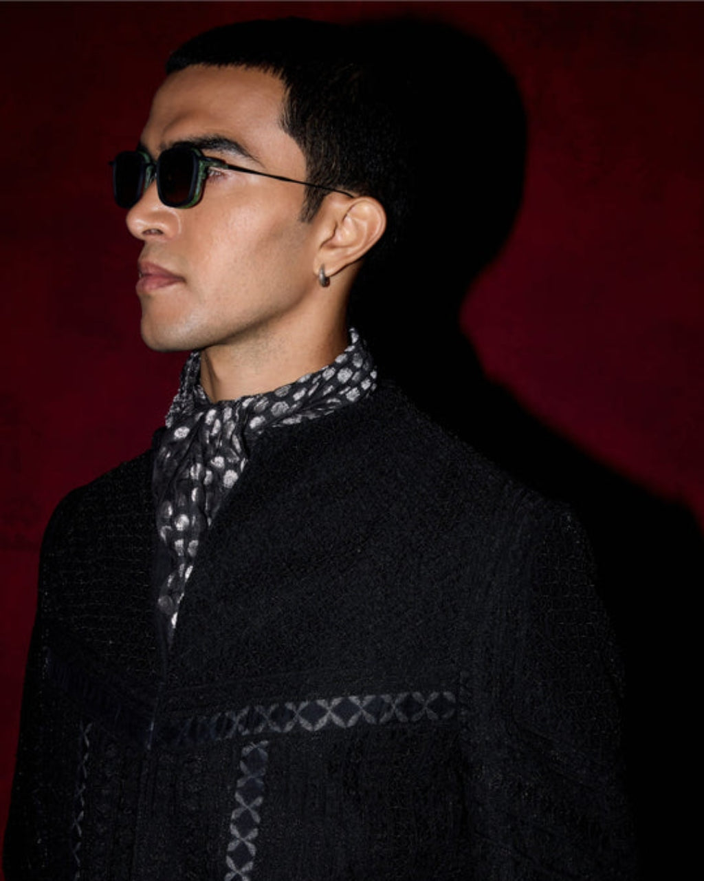 Black Baroque 2.0 Raised Collar Bandhgala Set