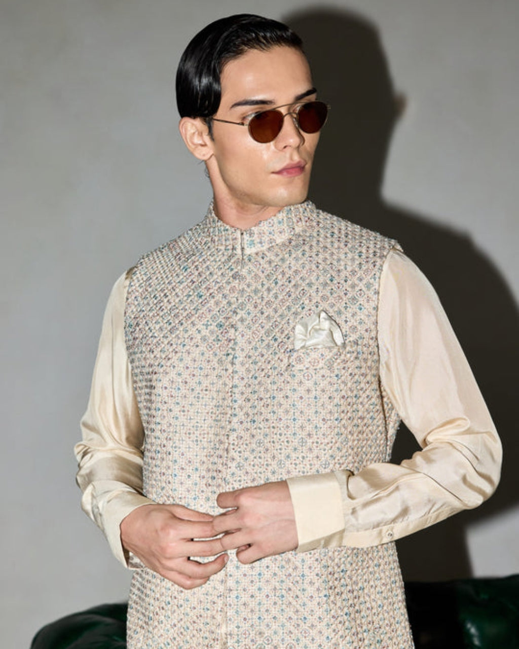 Ivory Candy Nehru Jacket Set