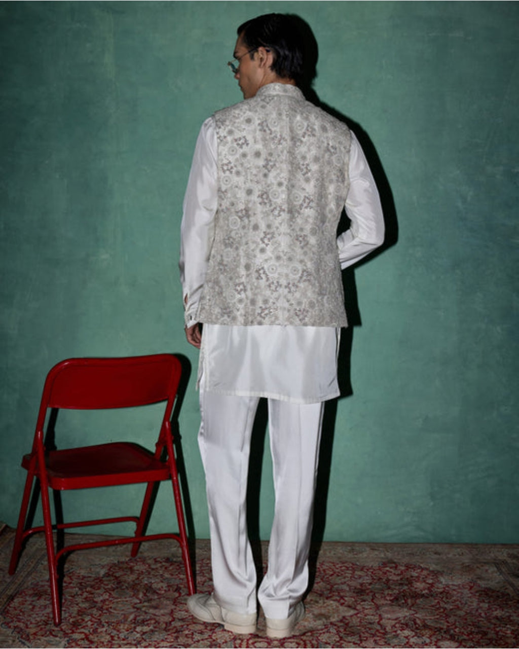 White Garden In Bloom Nehru Jacket Set