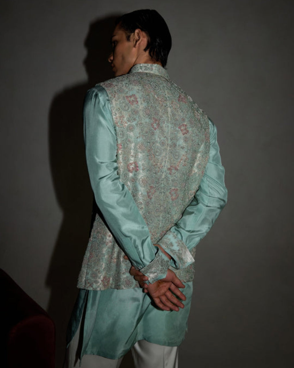 Blue Garden In Bloom Nehru Jacket Set