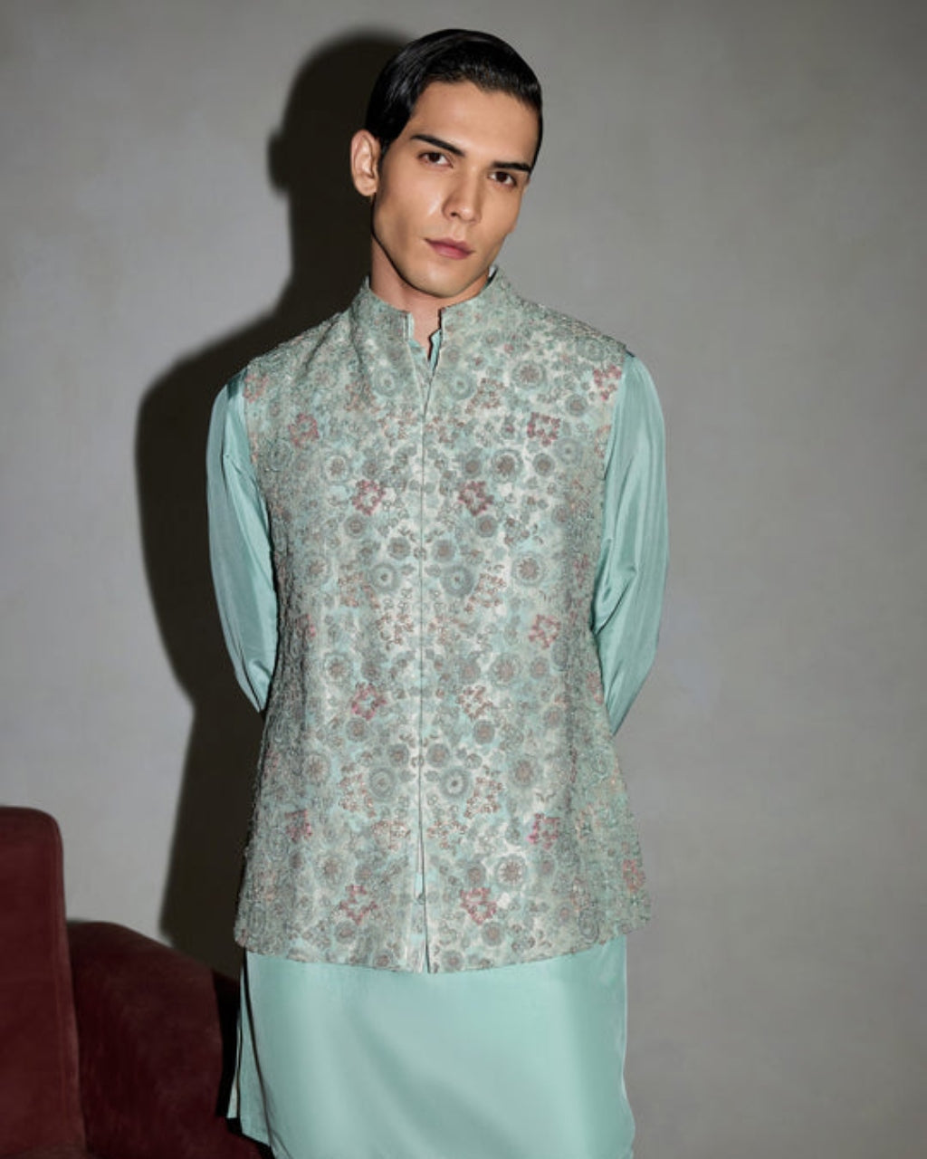 Blue Garden In Bloom Nehru Jacket Set
