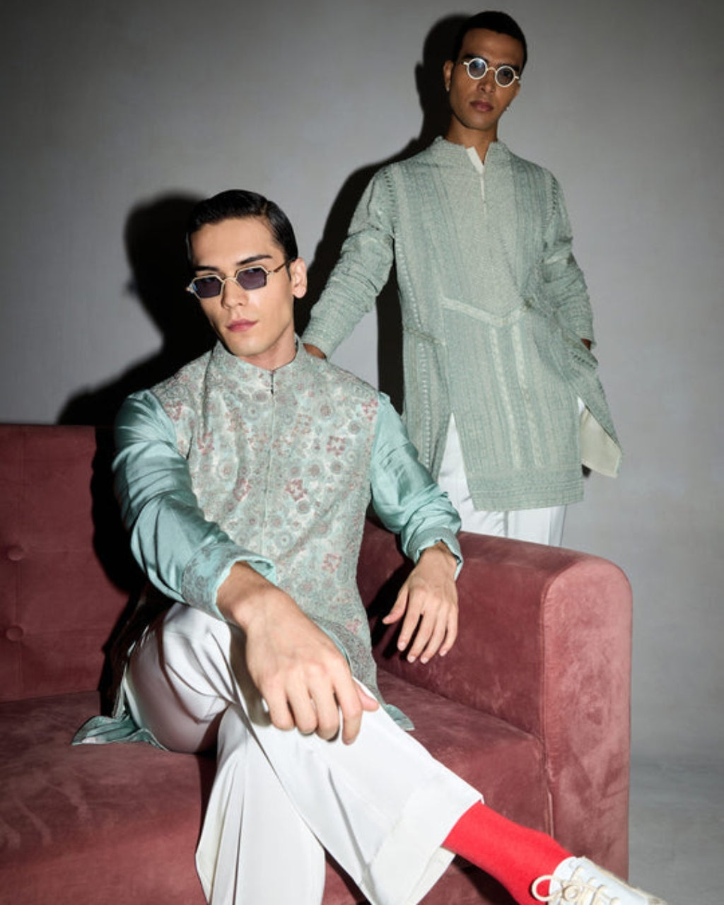 Blue Garden In Bloom Nehru Jacket Set