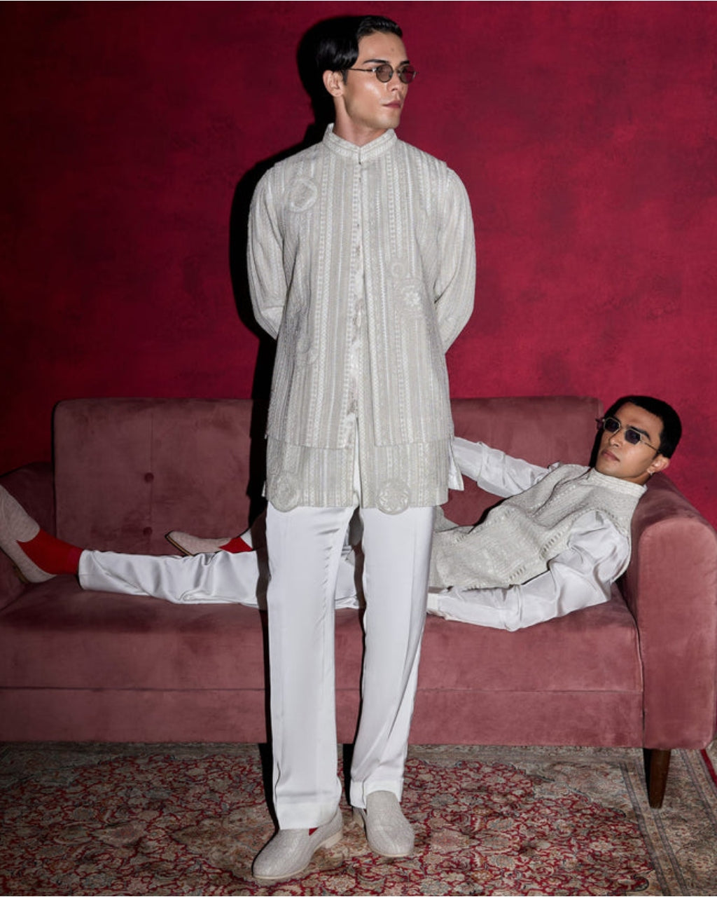 White Halo Heavy Nehru Jacket Set
