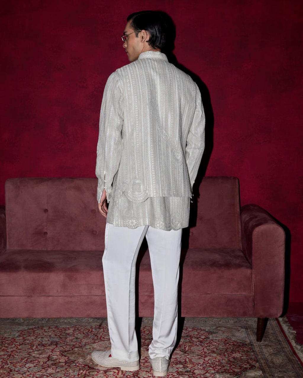 White Halo Heavy Nehru Jacket Set