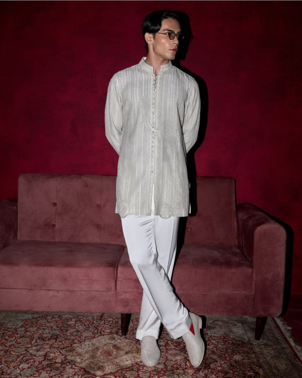 White Halo Heavy Nehru Jacket Set