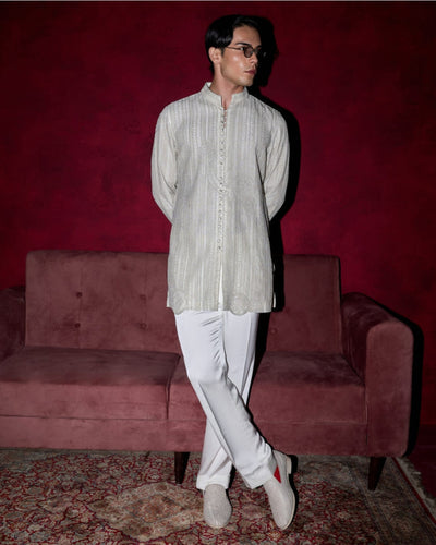 White Halo Heavy Nehru Jacket Set