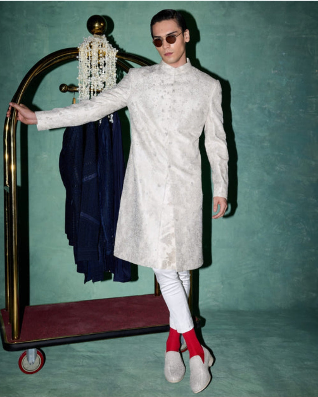Kasuti Two Tone Floral Couture Classic Achkan