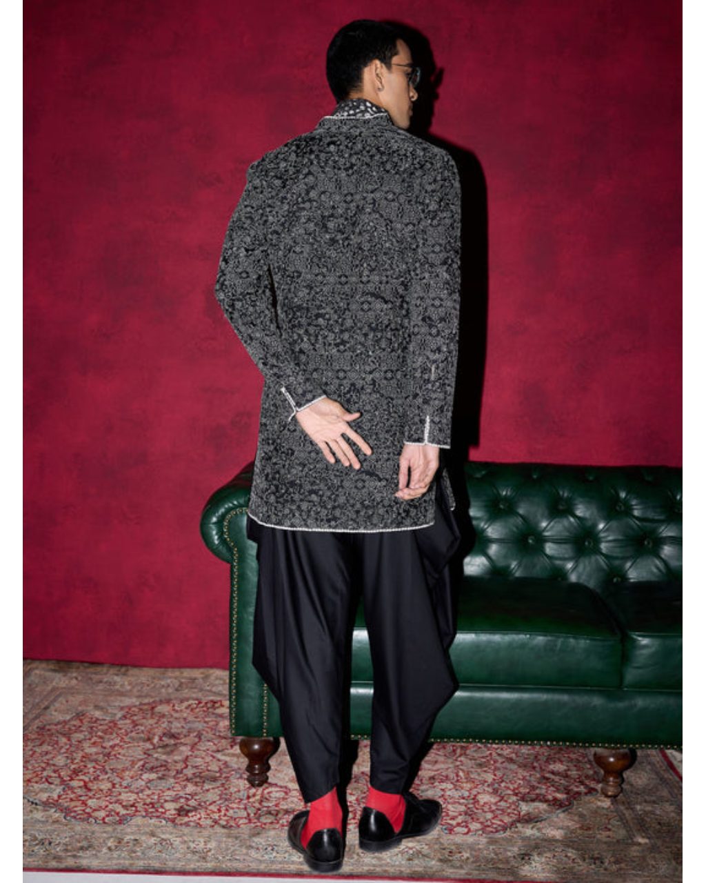 Kasuti Floral+Grid Deep Neck Kurta