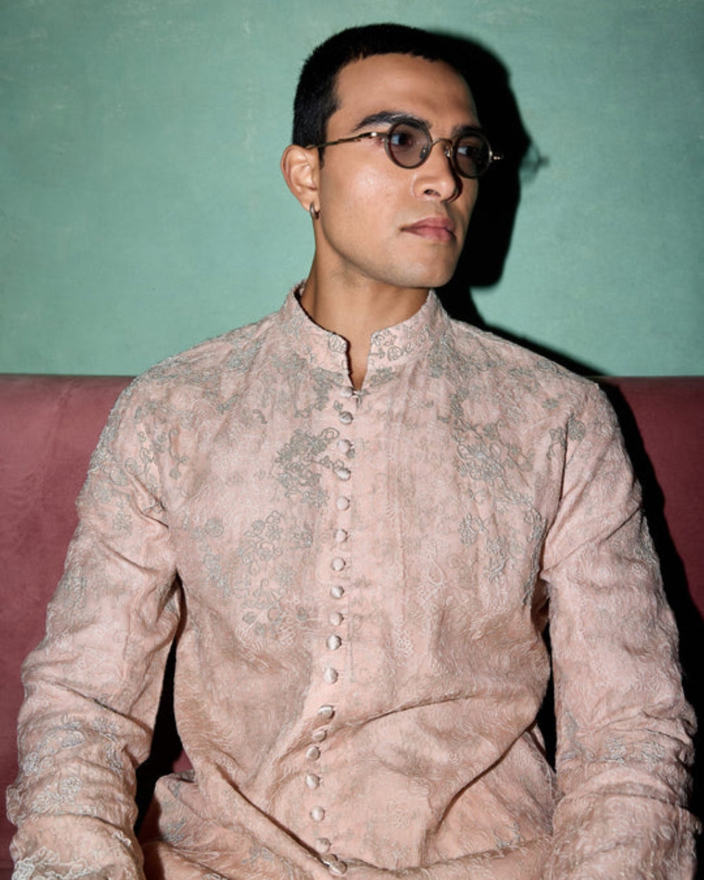 Pink Kasuti Two Tone Floral Couture Kurta Set
