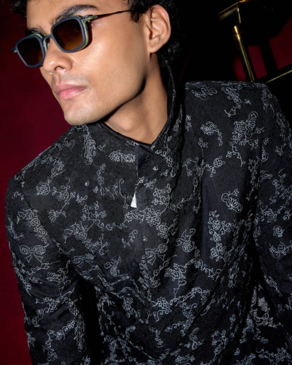 Kasuti Two Tone Floral Lapel Blazer