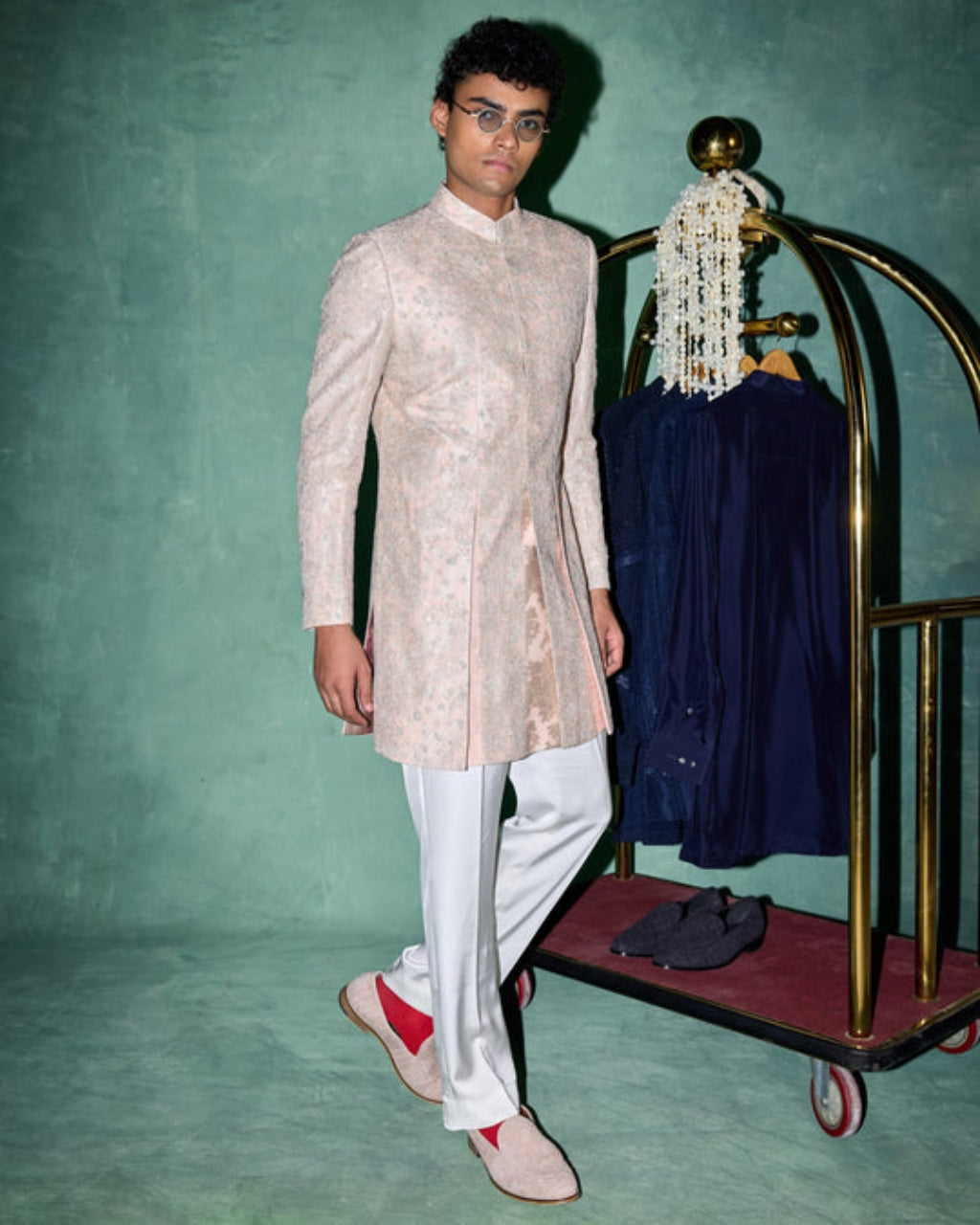 Kasuti Two Tone Floral Layered Achkan