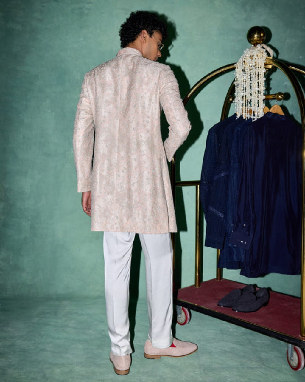 Kasuti Two Tone Floral Layered Achkan