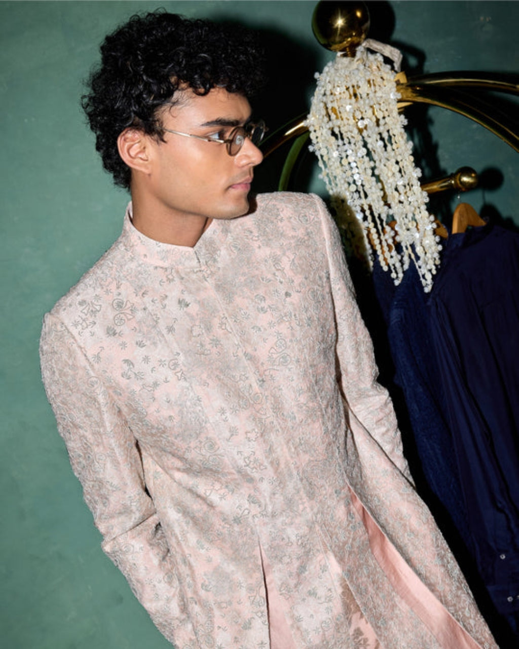 Kasuti Two Tone Floral Layered Achkan