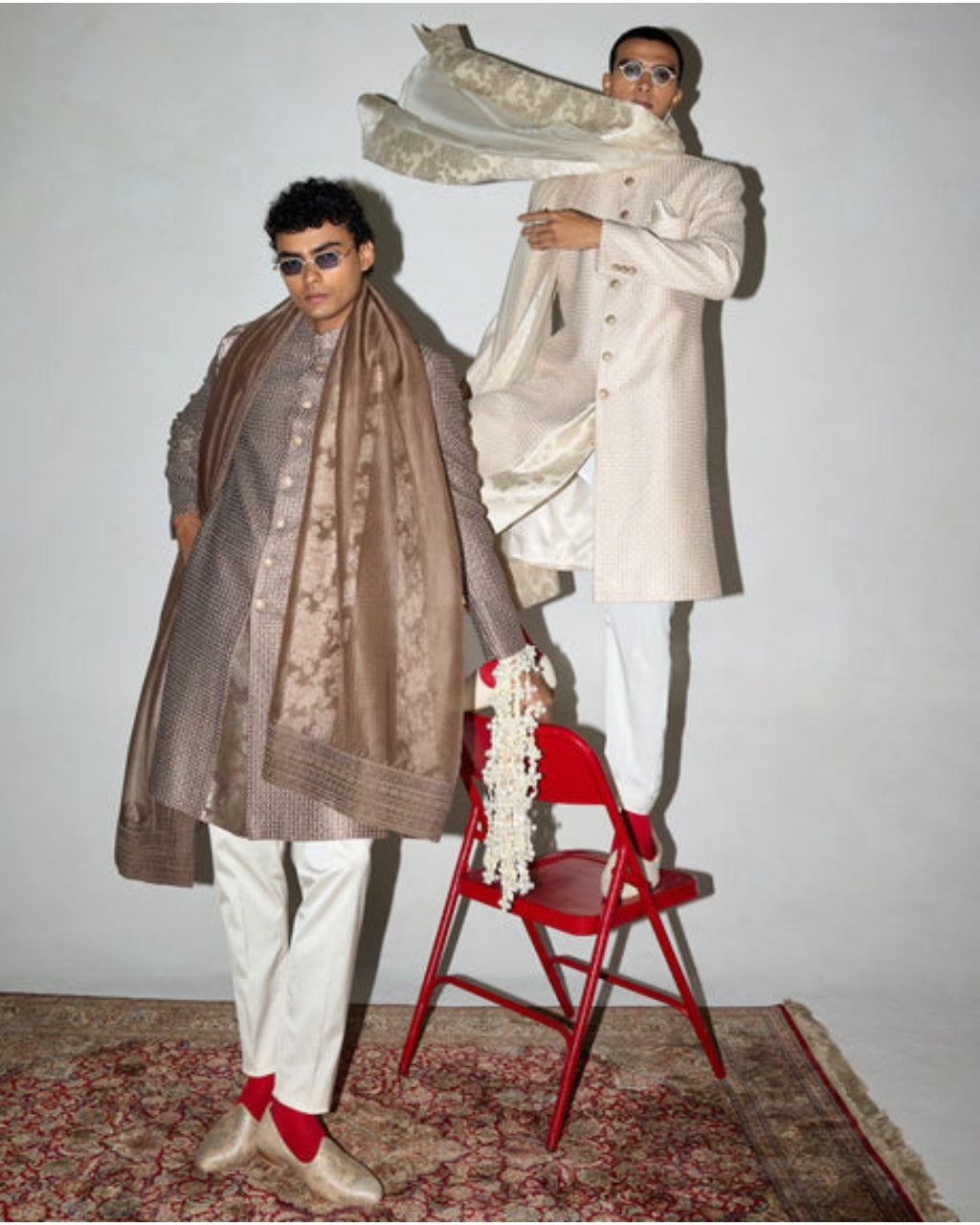 Neo Classic Achkan Set With Embroidered Stole