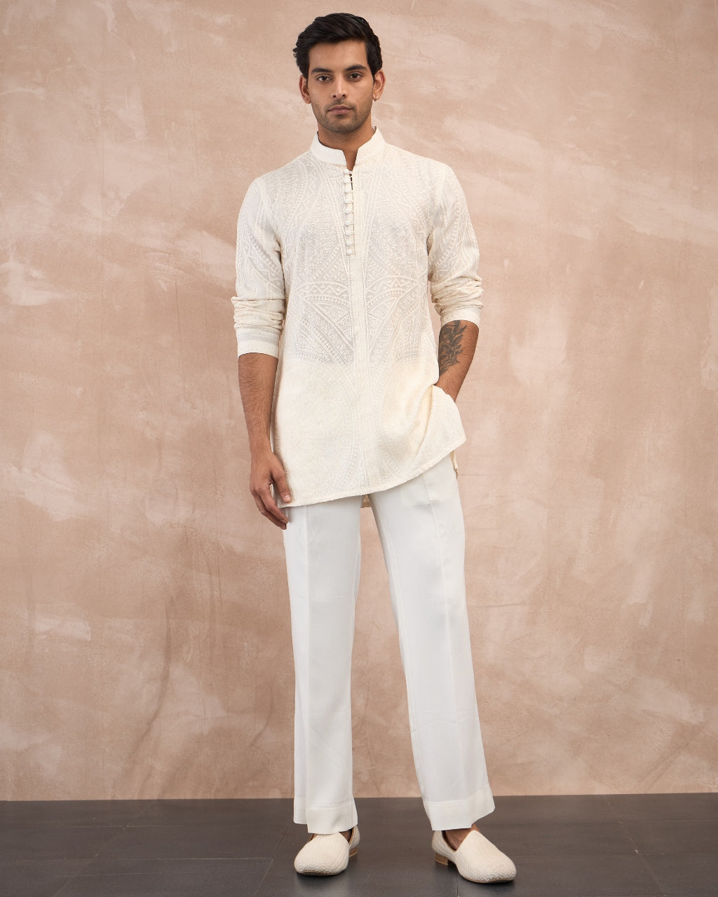 Ivory Half Moon Aari Kurta Shirt Set