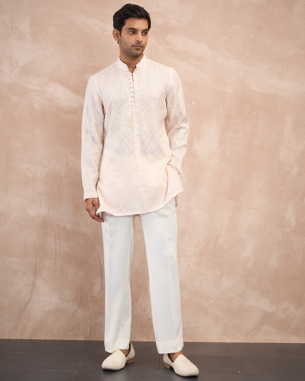 Powder Pink Half Moon Aari Kurta Shirt Set