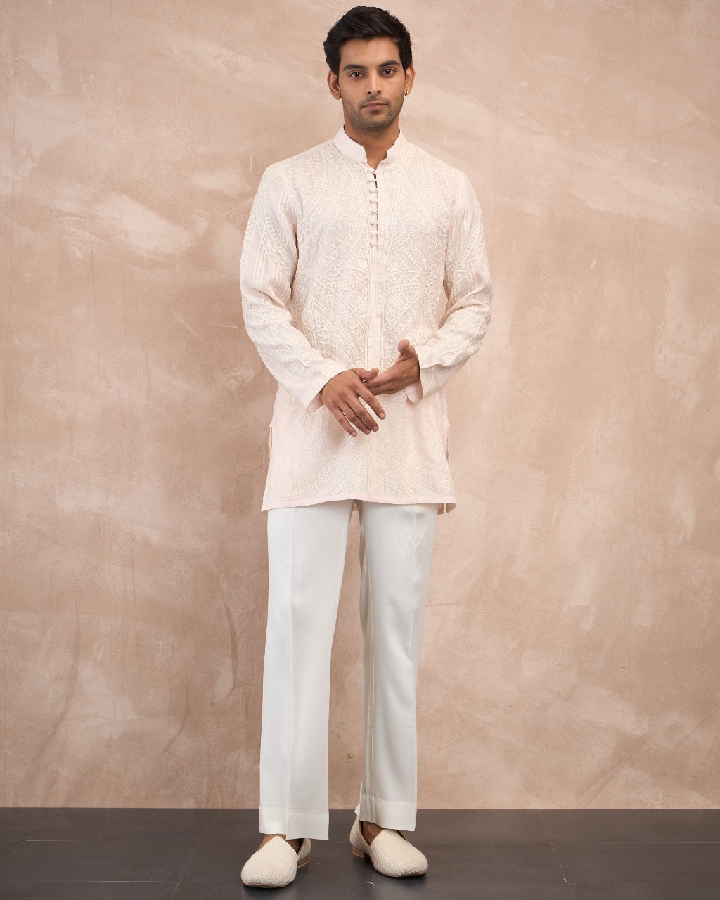 Powder Pink Half Moon Aari Kurta Shirt Set