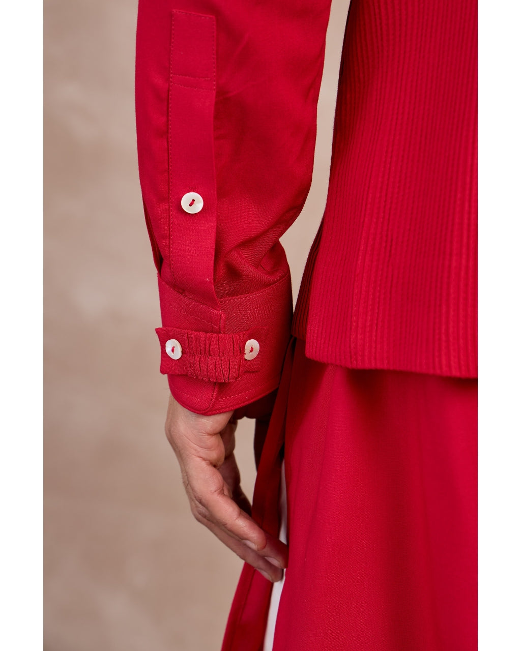 Red Basic Pin tucks Nehru Jacket Set