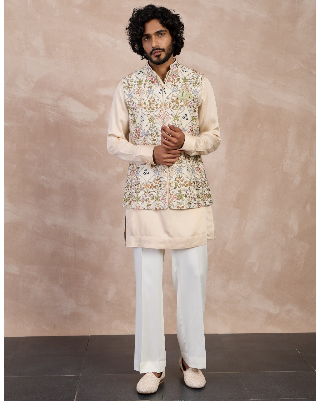 Champagne Bloom Nehru Jacket Set