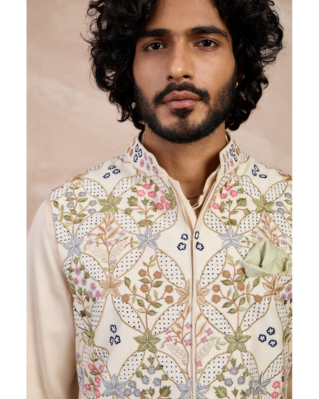 Champagne Bloom Nehru Jacket Set