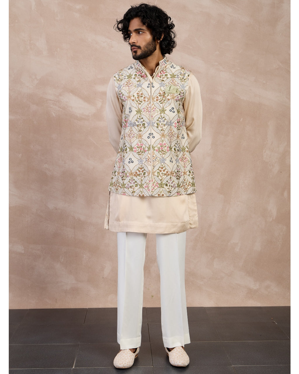 Champagne Bloom Nehru Jacket Set