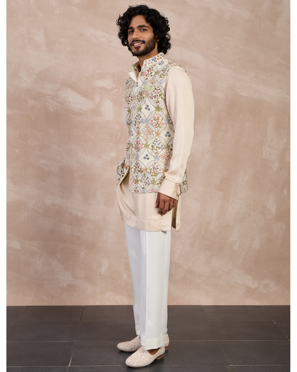 Champagne Bloom Nehru Jacket Set