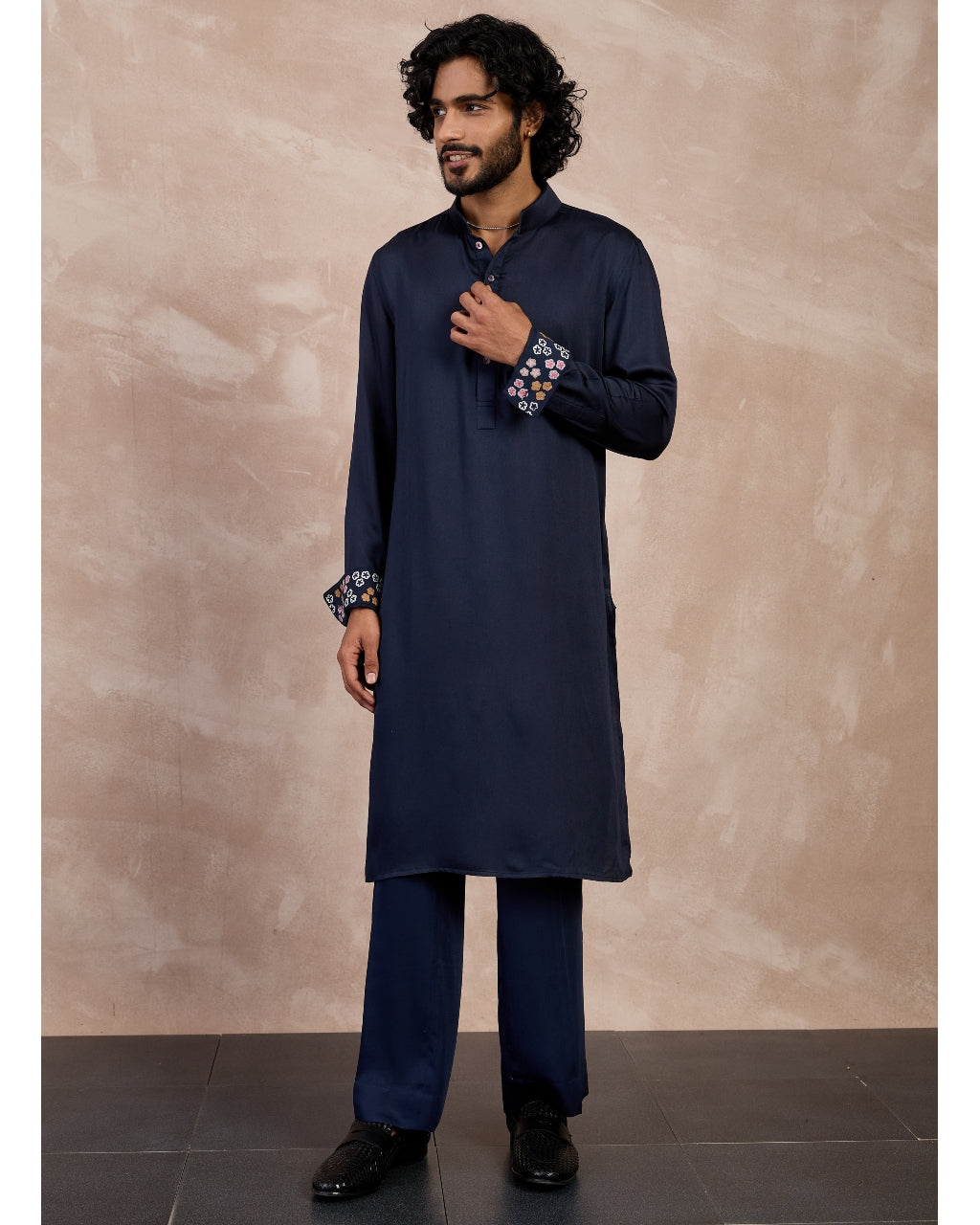 Navy Bloom Nehru Jacket Set