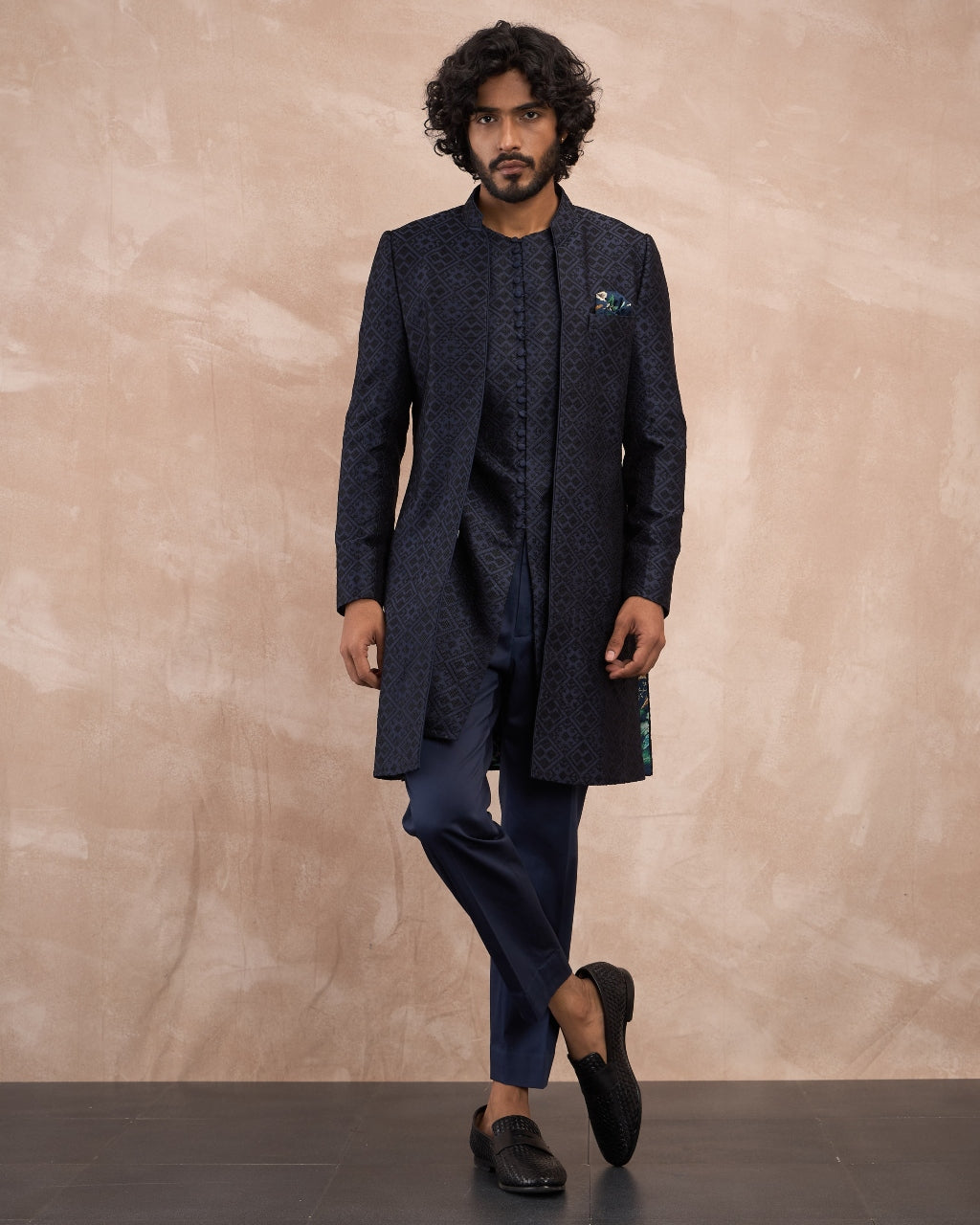 Navy Black Delicate Kairos Lupi Button Kurta Set