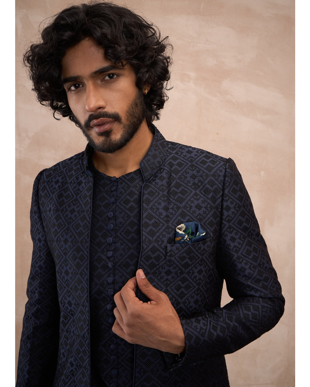 Navy Black Delicate Kairos Lupi Button Kurta Set