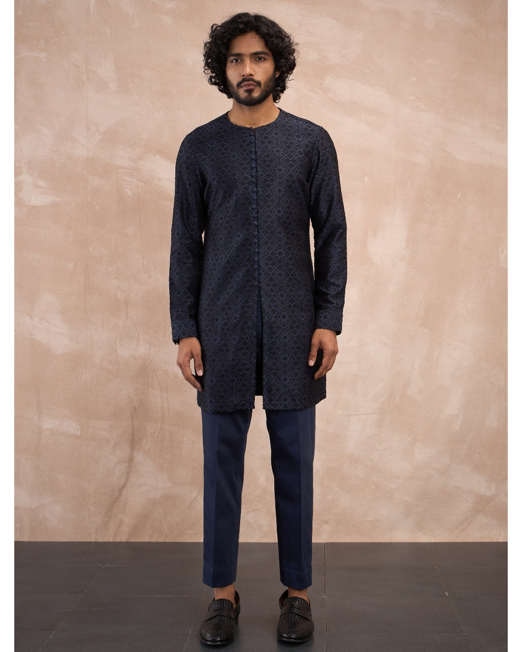 Navy Black Delicate Kairos Lupi Button Kurta Set