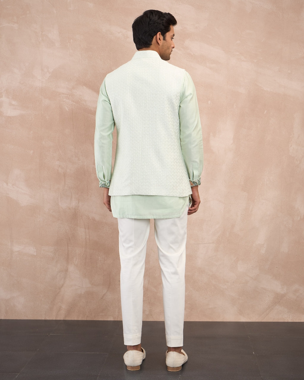 Mint Green Chanderi Silk Edge Cut Kurta Shirt Set