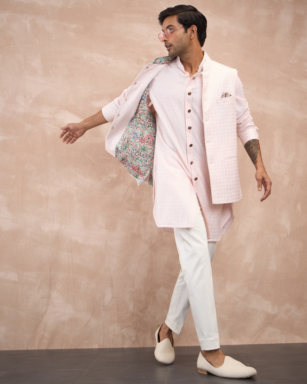 Powder Pink Inara Motif Foe & Sb Kurta Set