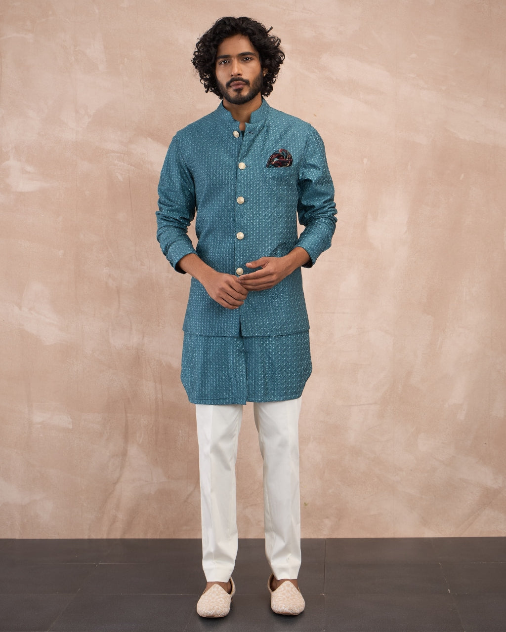 Turquoise Inara Motif Foe & Sb Kurta Set