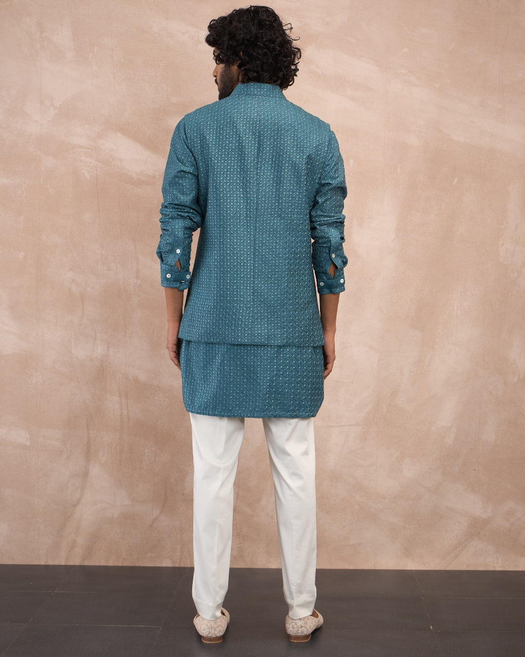 Turquoise Inara Motif Foe & Sb Kurta Set