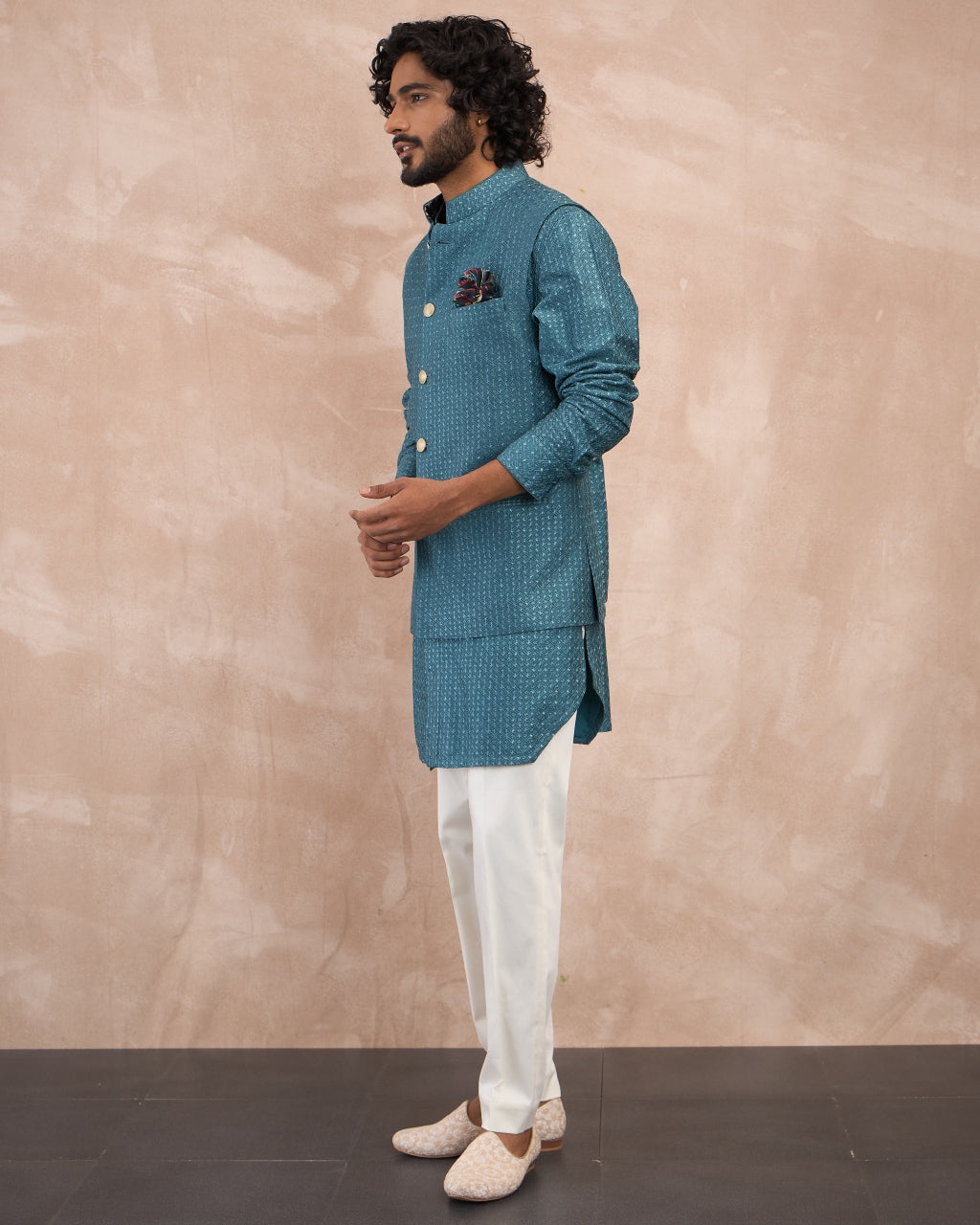 Turquoise Inara Motif Foe & Sb Kurta Set