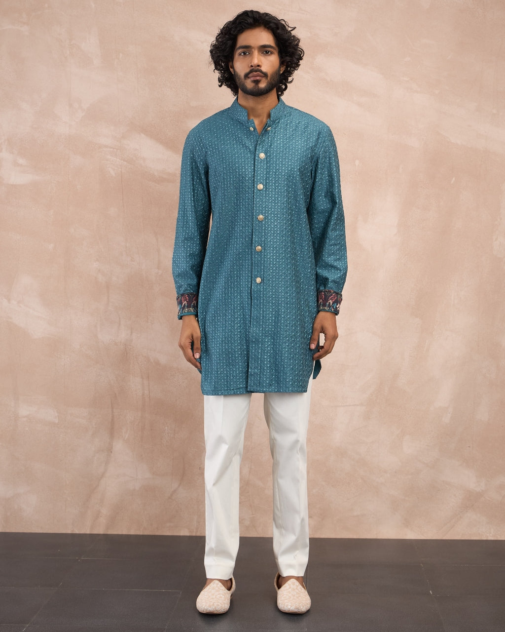 Turquoise Inara Motif Foe & Sb Kurta Set