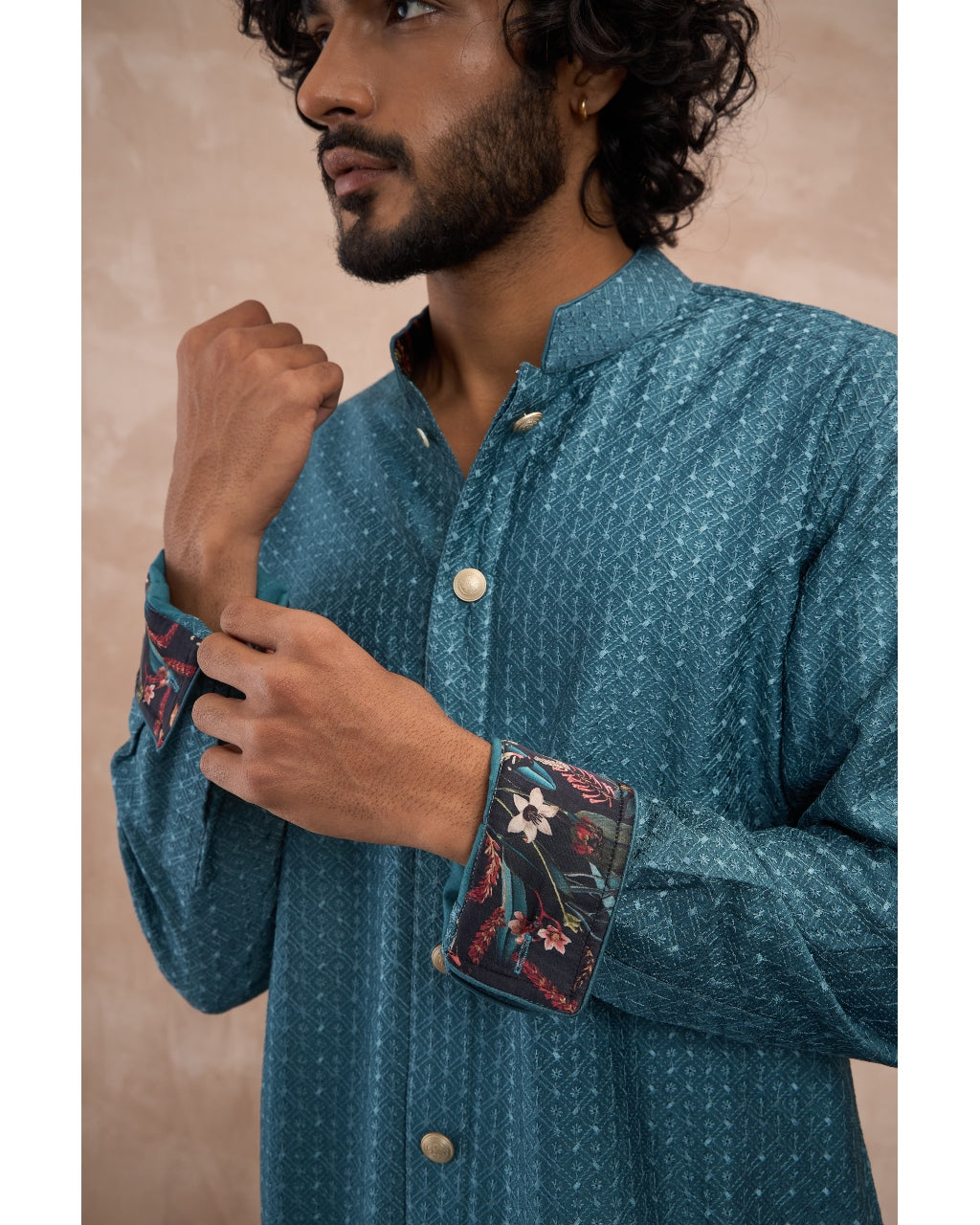 Turquoise Inara Motif Foe & Sb Kurta Set