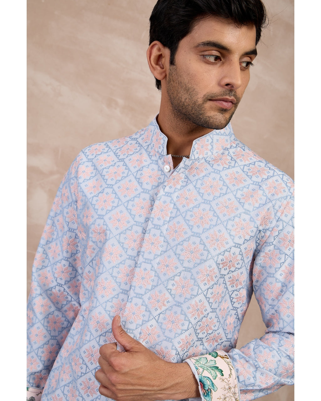 Powder Blue Pink Kairos Foe Kurta Set