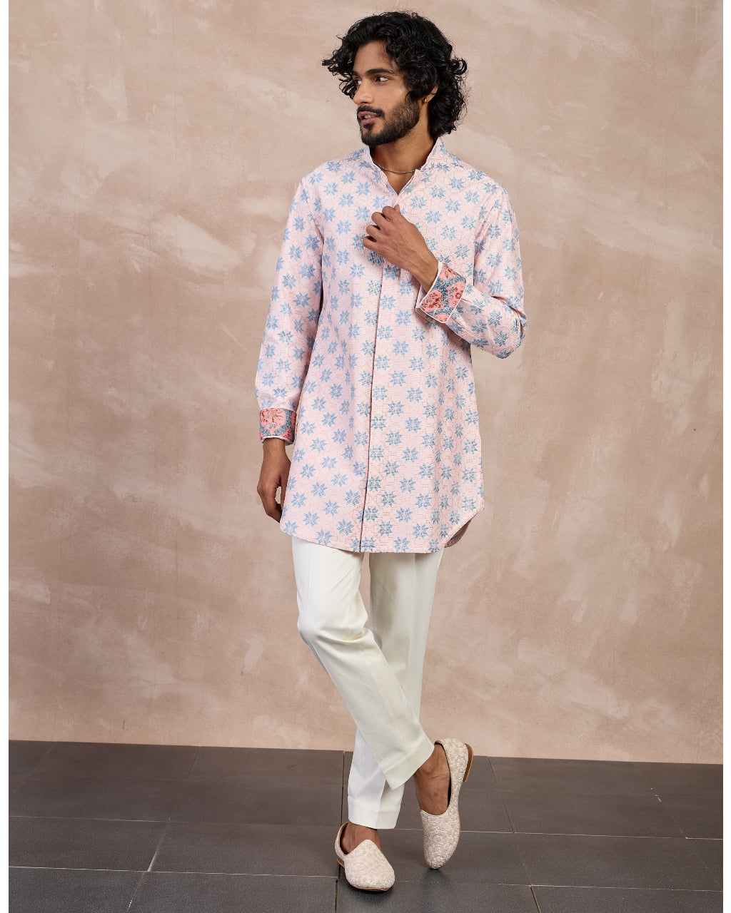 Powder Pink Blue Kairos Foe Kurta Set